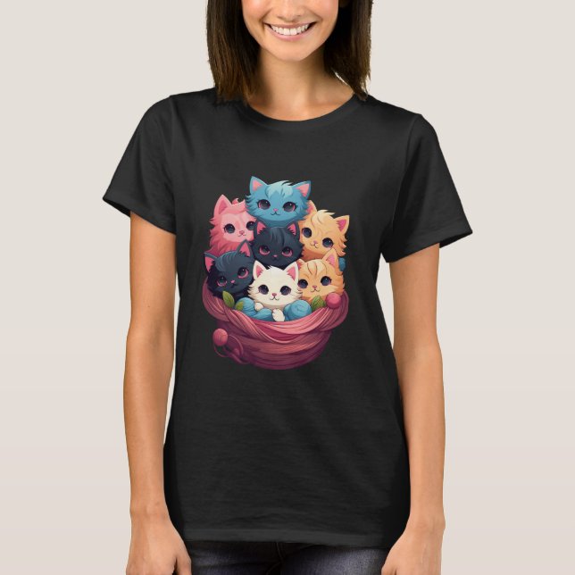 Cuddle Pile Kittens – Super Cute Fluffy Cat Women T Shirt (Framsida)