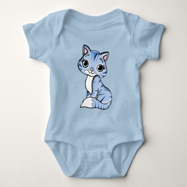 Cuddles blå kattunge baby bodysuit t shirt (Framsida)