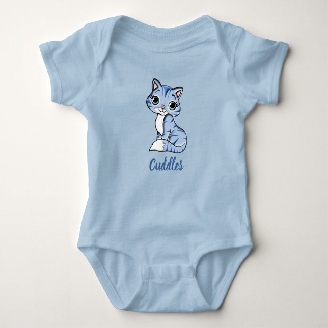 Cuddles blå kattunge baby bodysuit t shirt (Framsida)