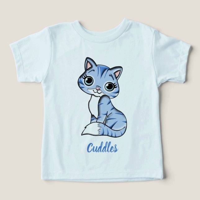 Cuddles blue kattunge småbarn T-shirt (Design Framsida)
