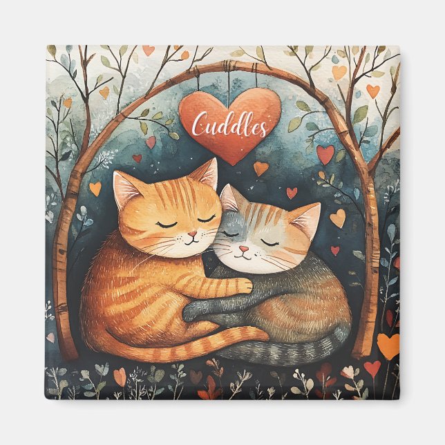 Cuddles Snuggles och Kattunge Kärlek Illustration  Magnet (Framsidan)