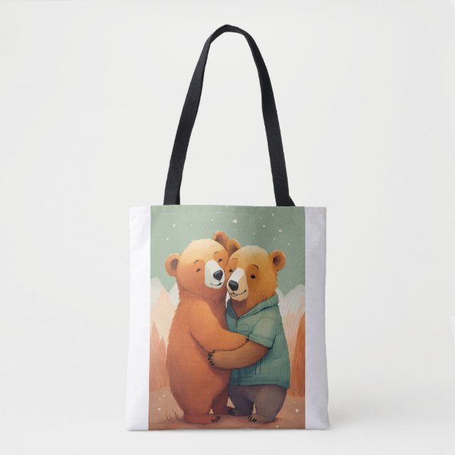 "Cuddling Bears in Kärlek - Cute and Mysigt bag Tygkasse (Framsida)