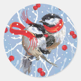 Cuddling Chickadees jul Runt Klistermärke