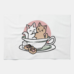 Cuddling Kattunge i en Kopp - Aktiv tid Kökshandduk