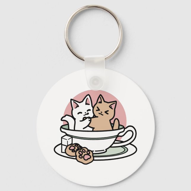 Cuddling Kattunge i en Kopp - Aktiv tid Nyckelring (Framsida)