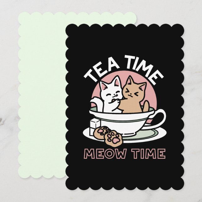 Cuddling Kitties in a Cup - Adorable Tea Time Inbjudningar (Fram/baksida)