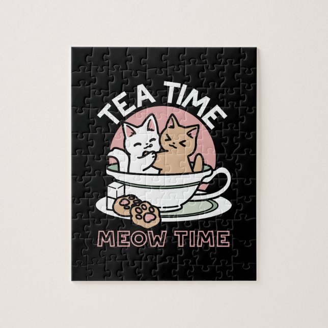 Cuddling Kitties in a Cup - Adorable Tea Time Pussel (Vertikal)