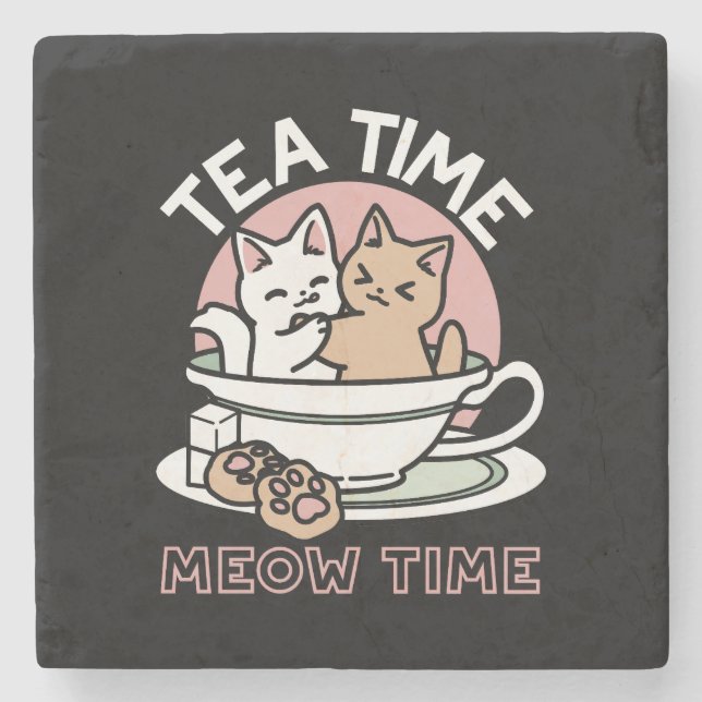 Cuddling Kitties in a Cup - Adorable Tea Time Stenunderlägg (Framsidan)
