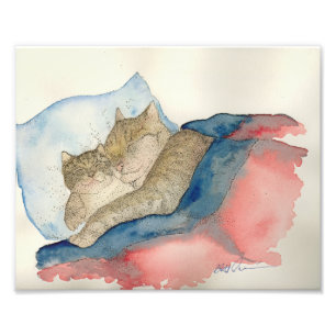 Cuddling Mor och baby Kitten Art Print Fototryck