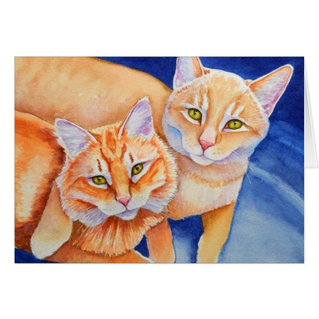 Cuddling Orange Tabby katt Hälsningskort (Framsidan Horizontal)