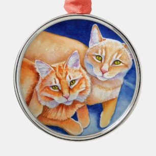 Cuddling Orange Tabby katt Julgransprydnad Metall