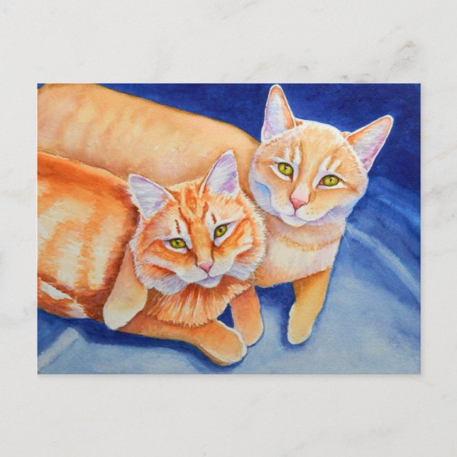 Cuddling Orange Tabby katt Vykort (Framsida)