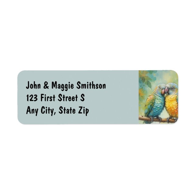 Cuddling Parrots Tropical Bird Nature Returadress Etikett (Framsidan)
