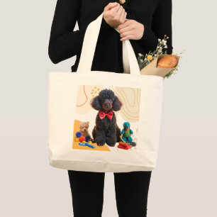 Cudely Black Pudel Chenille Tote Bag Jumbo Tygkasse