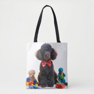 Cudely Black Pudel Chenille Tote Bag Tygkasse
