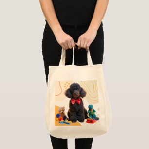 Cudely Black Pudel Chenille Tote Bag Tygkasse