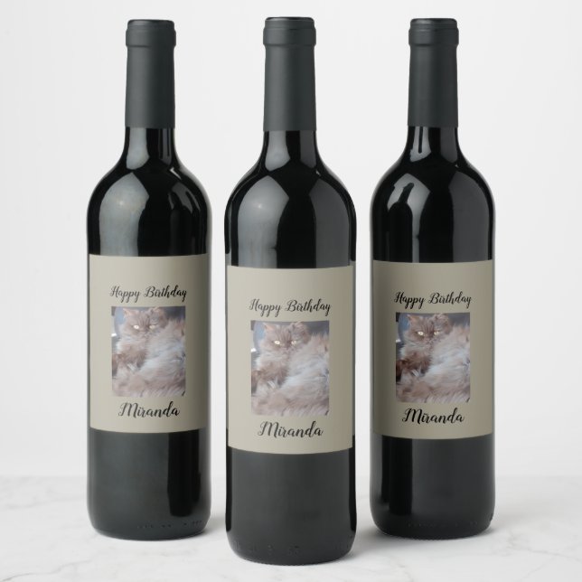 Cudely Cat Birthday Vinflaska Etikett (Flaskor)