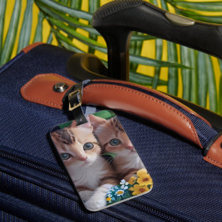 Cudely Cute Kittens i Flower Basket Bagagebricka