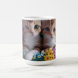 Cudely Cute Kittens i Flower Basket Kaffemugg