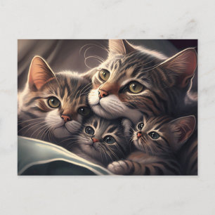 Cudely Family Kattdjur - Mamma cat and Kittens Vykort