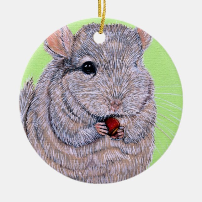 Cudely Nibbling Chinchilla Painting Julgransprydnad Keramik (Framsidan)