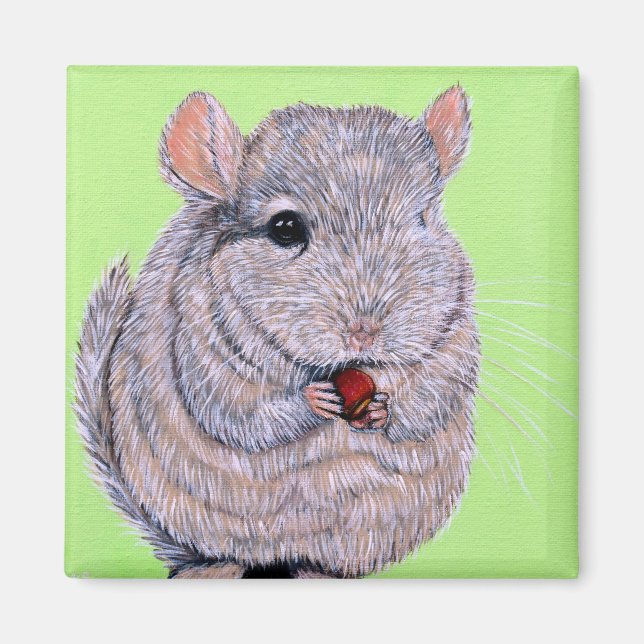 Cudely Nibbling Chinchilla Painting Magnet (Framsidan)