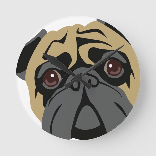 Cudely Pug Rund Klocka (Framsida)