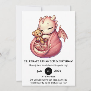 Cudely Rosa Dragon Birthday Inbjudningar