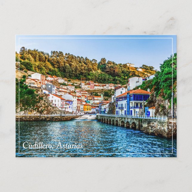 Cudillero, fiskesamhället i Asturien. Spanien. Vykort (Framsida)
