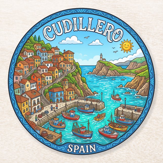 Cudillero Spanien Underlägg Papper Rund (Framsidan)