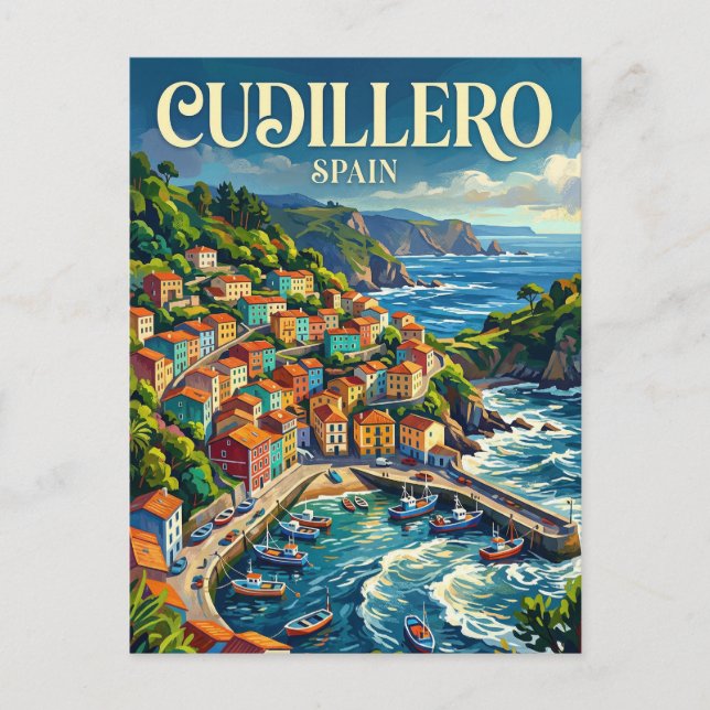 Cudillero Spanien Vykort (Framsida)