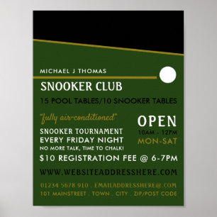 Cue Boll, Bassäng Klubb, Snooker Klubb Advertising Poster