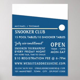 Cue Boll, Bassäng Klubb, Snooker Klubb Advertising Poster