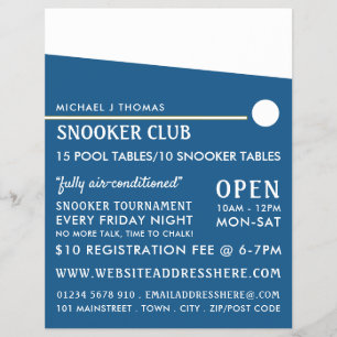 Cue Boll, Bassäng Klubb, Snooker Klubb Advertising Reklamblad
