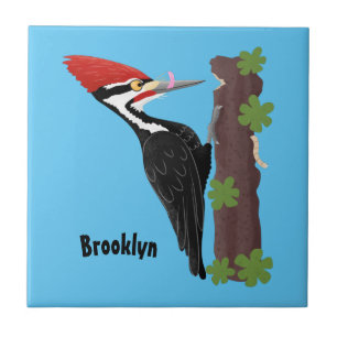 Cue-tecknad med lustig pileated woodpecker kakelplatta