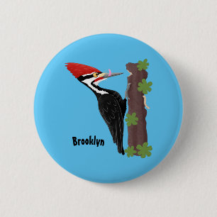 Cue-tecknad med lustig pileated woodpecker knapp
