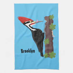 Cue-tecknad med lustig pileated woodpecker kökshandduk