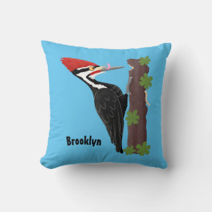Cue-tecknad med lustig pileated woodpecker kudde