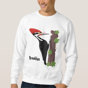 Cue-tecknad med lustig pileated woodpecker lång ärmad tröja