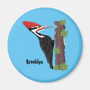 Cue-tecknad med lustig pileated woodpecker magnet