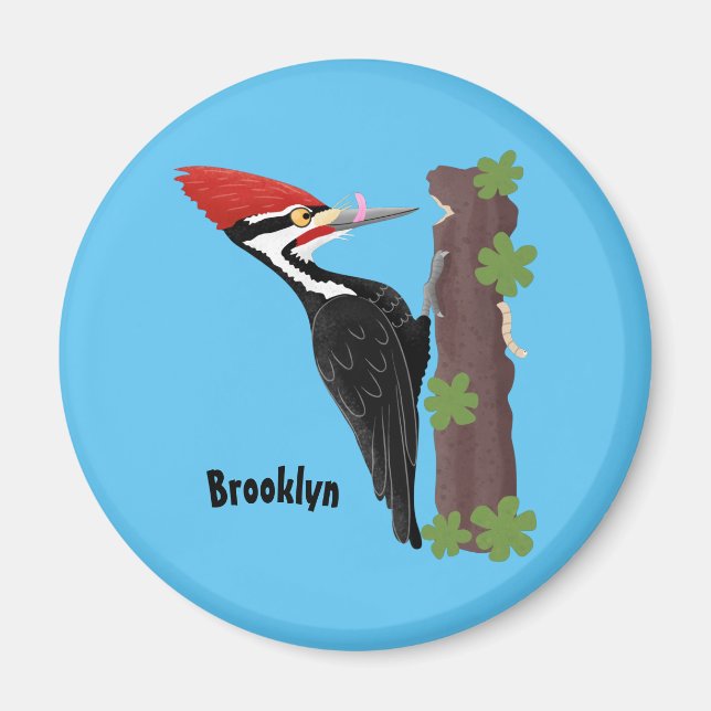 Cue-tecknad med lustig pileated woodpecker magnet (Framsidan)