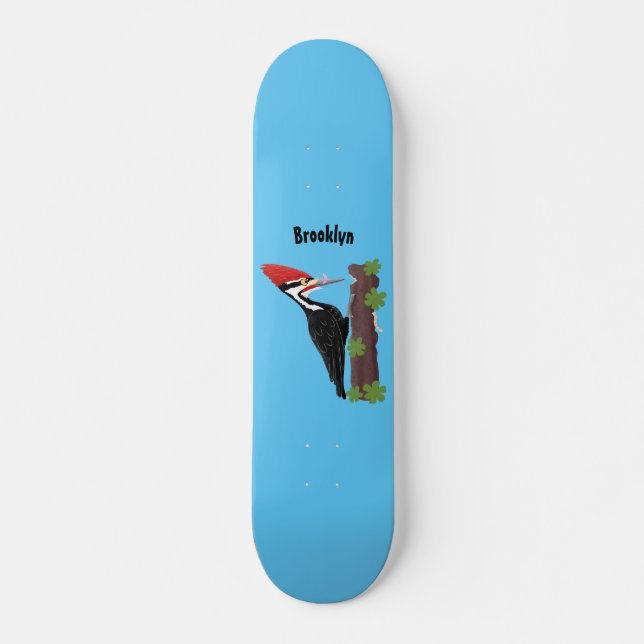 Cue-tecknad med lustig pileated woodpecker mini skateboard bräda 18,5 cm (Framsida)