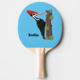 Cue-tecknad med lustig pileated woodpecker pingisracket