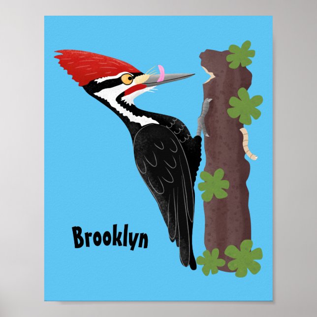 Cue-tecknad med lustig pileated woodpecker poster (Framsidan)
