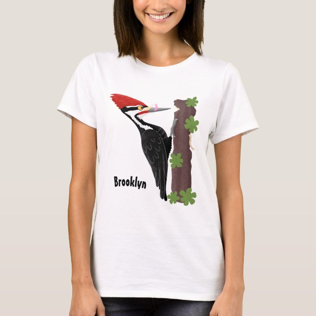 Cue-tecknad med lustig pileated woodpecker t shirt (Framsida)