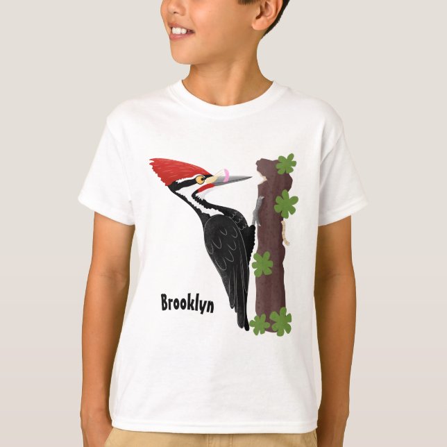 Cue-tecknad med lustig pileated woodpecker t shirt (Framsida)