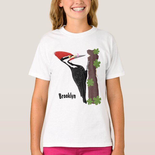 Cue-tecknad med lustig pileated woodpecker t shirt (Framsida)