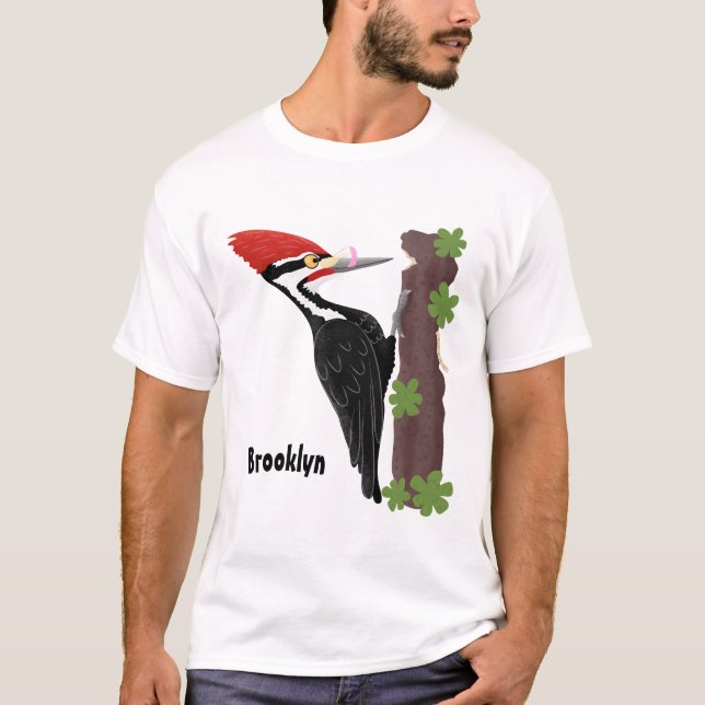 Cue-tecknad med lustig pileated woodpecker t shirt (Framsida)
