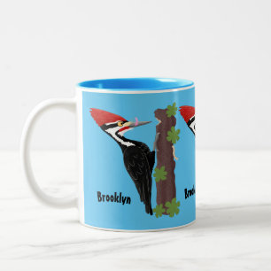 Cue-tecknad med lustig pileated woodpecker Två-Tonad mugg