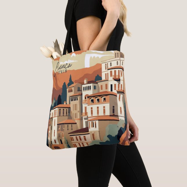 Cuenca Spain Vintage Art Travel Illustration Tygkasse (Närbild)